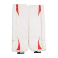 Red and white ice hockey goalie protective leg pads isolated on white background Royalty Free Stock Photo