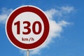 Red and white 130 km speed limit sign Royalty Free Stock Photo