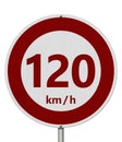 Red and white 120 km speed limit sign