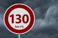 Red and white 130 km speed limit sign Royalty Free Stock Photo