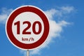 Red and white 120 km speed limit sign Royalty Free Stock Photo