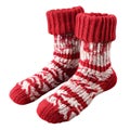 Red and White Knitted Socks with a Geometric Pattern Royalty Free Stock Photo