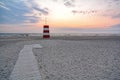 Red-white lifeguard tower on the beach of Henne Strand, Jutland Denmark Royalty Free Stock Photo