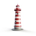 Red and white lighthouse isolated on white background. Royalty Free Stock Photo