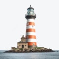 Red and white lighthouse isolated on white background. Royalty Free Stock Photo