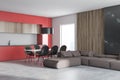 Red and white living room and kitchen corner Royalty Free Stock Photo