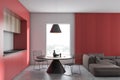 Red and white living room and kitchen Royalty Free Stock Photo