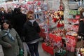 Red and white martenitsi on outdoor market for martenici on the street in Sofia, Bulgaria on Feb 8,2016.