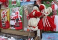 Red and white martenitsi on outdoor market for martenici on the street in Sofia, Bulgaria on Feb 8, 2016.