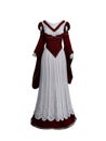 Red and white medieval style long dress. Isolated 3D illustration for compositing use