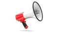 Red and white megaphone isolated on white background. 3d rendering of bullhorn, file contains a clipping path to Royalty Free Stock Photo