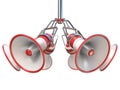 Red and white megaphones hanging 3D