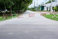 Red and white metal street barrier at entrance Royalty Free Stock Photo