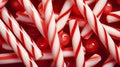 Red and White Mini Candy Canes for Christmas background. Generative AI Royalty Free Stock Photo