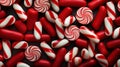 Red and White Mini Candy Canes for Christmas background. Generative AI Royalty Free Stock Photo