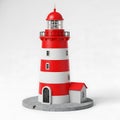 A red and white model lighthouse on a grey base isolated on white background Royalty Free Stock Photo