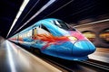 Red and white modern high-speed train on a railway platform. Boarding platform at the railway station. High-speed transport Royalty Free Stock Photo