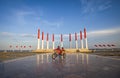 Red and White monument, a landmark in a city park, public space in Tanjung Balai, Indonesia.