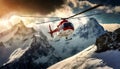 Red and White Mountain Rescue Helicopter - Generative Ai Royalty Free Stock Photo