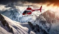 Red and White Mountain Rescue Helicopter - Generative Ai Royalty Free Stock Photo