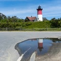 Red and white Nauset Lighthouse in Eastham, Massachusetts Royalty Free Stock Photo