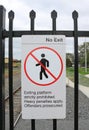 A red and white No Exit Platform sign at a railway station Royalty Free Stock Photo