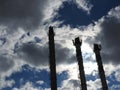 Red and white old brick industrial pipe on blue sky background. The old image of the Industry concept. Ecology, industrial renewal Royalty Free Stock Photo