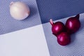 Red and white onion on a background divided into four parts Royalty Free Stock Photo