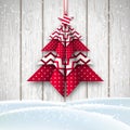 Red and white origami chritmas tree, holiday theme, illustration