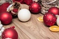 Red and white ornaments with snowflakes and Christmas decoration Royalty Free Stock Photo