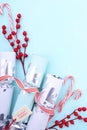 Red, white and pale blue Christmas background. Royalty Free Stock Photo