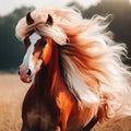 Red and white Palomino horse race across field Royalty Free Stock Photo