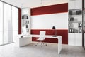 Red and white panoramic CEO office corner Royalty Free Stock Photo