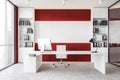 Red and white panoramic CEO office interior Royalty Free Stock Photo