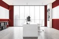 Red and white panoramic CEO office, side view Royalty Free Stock Photo