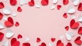 Red and white paper hearts scattered on a pink background image Royalty Free Stock Photo