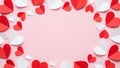 Red and white paper hearts scattered on a soft pink background image Royalty Free Stock Photo