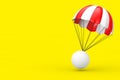 Red and White Parachute with White Golf Ball. 3d Rendering