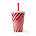 Red And White Striped Soda Drink With Straw - Isolated On White