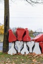 Red and white plastic road barriers. Construction props. Royalty Free Stock Photo