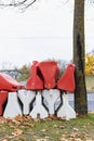 Red and white plastic road barriers. Construction props. Royalty Free Stock Photo