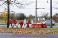 Red and white plastic road barriers. Construction props. Royalty Free Stock Photo