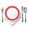 Red white plate with spoon knife and fork template Royalty Free Stock Photo