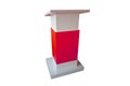 Red and white podium stand speaker isolated on white background