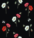 Red and white poppies with butterflies and bees Royalty Free Stock Photo