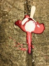 Red and white Popsicle or ice cream dropped on concrete road floor melting, making a kid sad, a very bad day. Vintage, Colorful. Royalty Free Stock Photo