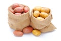 Red and white potatoes in burlap sack Royalty Free Stock Photo