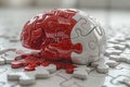 A red and white puzzle pieces with a brain in the middle, AI Royalty Free Stock Photo