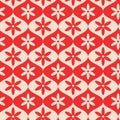 Red and white retro flowers on ogee seamless pattern.
