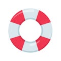 Red and White Ring Float. Beach buoy colorful symbol. Lifeguard device elemnt for emergency situation.